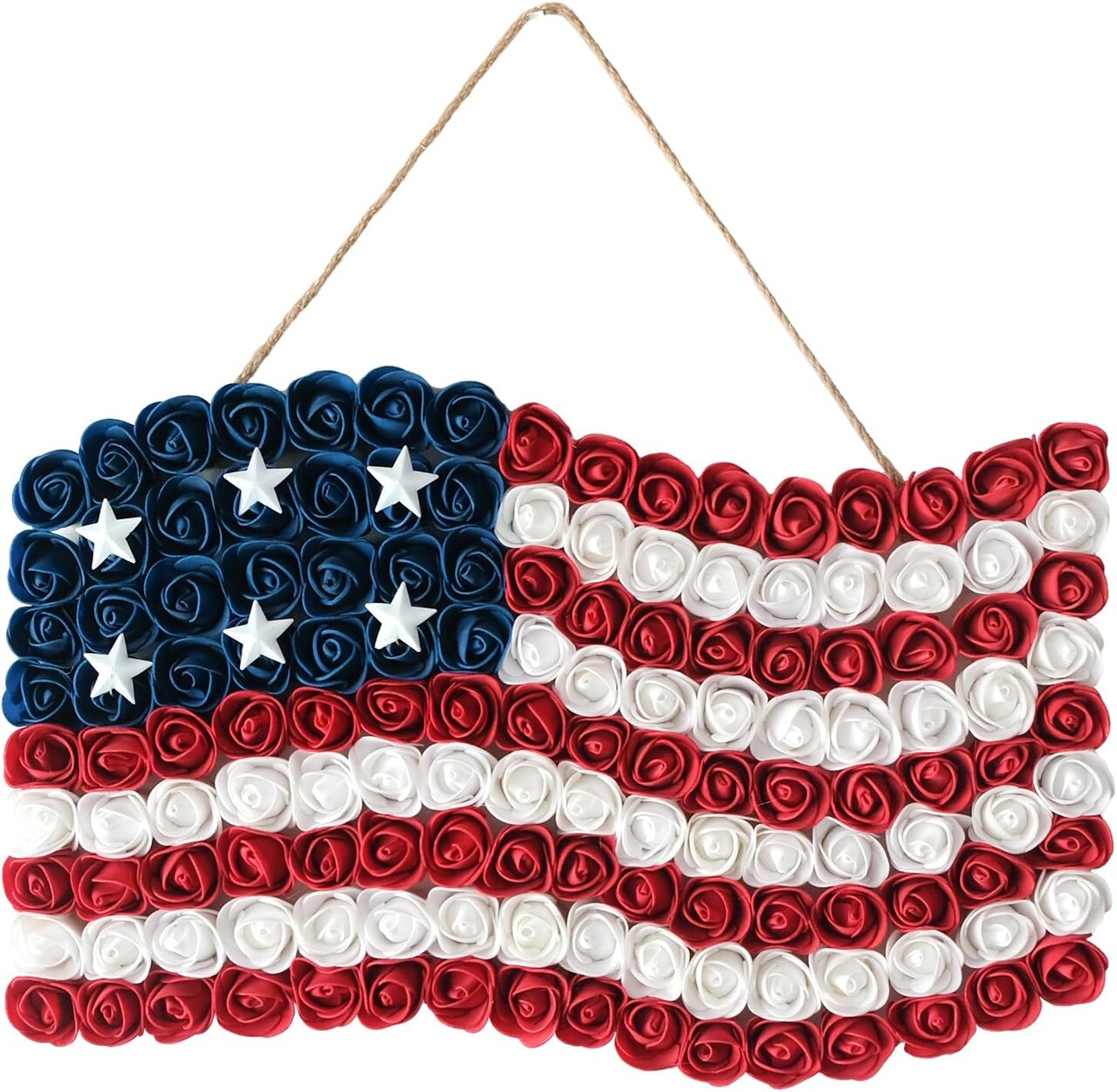 4th of July Wreath Patriotic Wreath Independence Day Wreath for Front Door, 17''*11''Window Wall Patio Decoration Memorial Day Americana Wreath with Red White and Blue American Flag Wreath